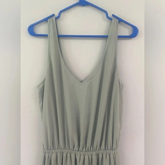 Show Me Your Mumu Kendall Chiffon Maxi Dress V-neck Size Large Silver Sage Blue - Picture 5 of 10